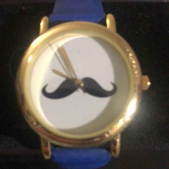 Mustache watch in blue and gold - Picture 2 of 3